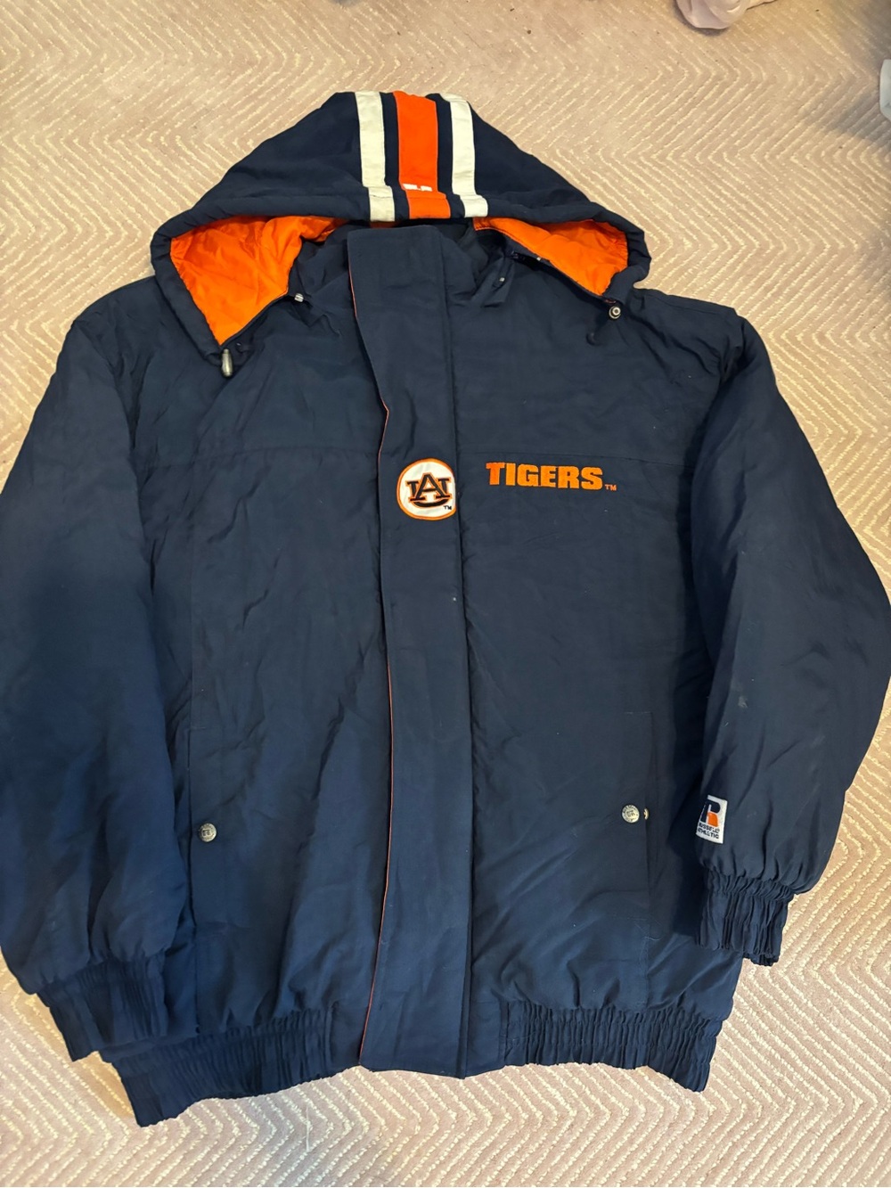 Vintage Auburn Tigers Navy & Orange Hooded Puffer Jacket